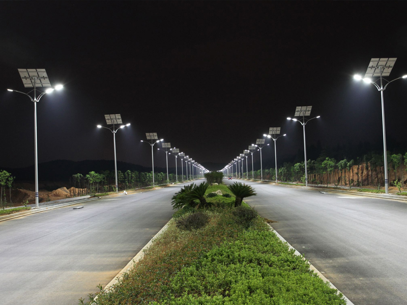 Solar street lamps on summer nights